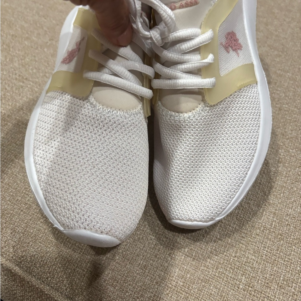 White Mesh Sneakers with Pink Accents